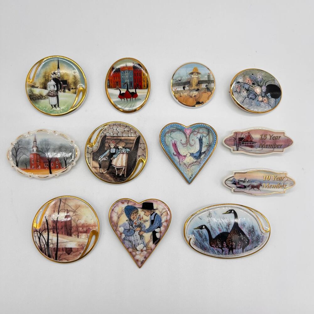 Vintage P Buckley Moss Society Porcelain Brooches Pins Lot Anna Perenna Jewelry